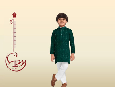 Funnyboo Boys Festive & Party Kurta and Pyjama Set(Green Pack of 1)