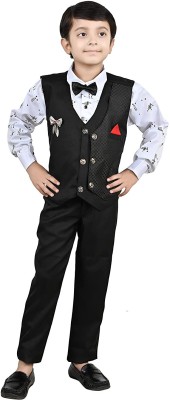 Prabhuratan Boys Festive & Party, Wedding Shirt, Waistcoat and Pant Set(White Pack of 1)