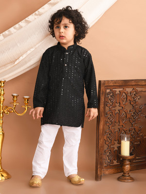 Superminis Boys Festive & Party Kurta and Pyjama Set(Black Pack of 1)