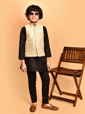 PRINTCULTR Boys Festive & Party Kurta, Waistcoat and Pyjama Set(Black Pack of 3)