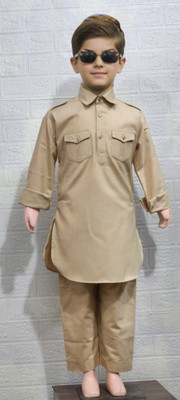 KGN Boys Festive & Party Pathani Suit Set(Gold Pack of 1)