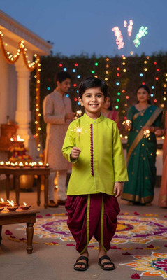 Poulami Boys Festive & Party Dhoti & Kurta Set(Light Green Pack of 1)