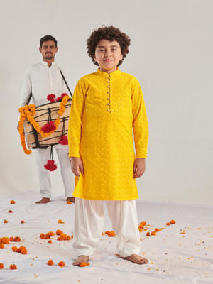 Pspeaches Boys Festive & Party Kurta and Pyjama Set(Yellow Pack of 1)
