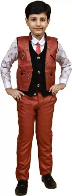 vayu collection Boys Wedding Shirt, Waistcoat and Pant Set(Red Pack of 1)