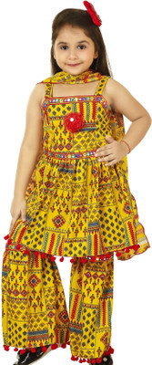 Fashionsista Girls Festive & Party Kurta, Pyjama & Dupatta Set(Yellow Pack of 1)