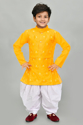 COSMOS ART ENTERPRISE Boys Casual Kurta and Patiala Set(Yellow Pack of 1)