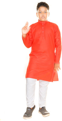 FG FASHION Boys Festive & Party Kurta and Dhoti Pant Set(Orange Pack of 1)