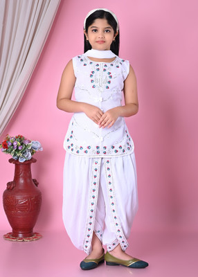 ejarul Girls Casual Dhoti & Kurta Set(White Pack of 1)