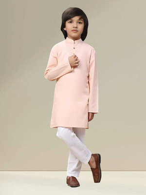 MUSTAKIN CREATION Baby Boys Casual Kurta and Pyjama Set(Pink Pack of 1)