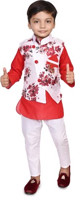 SCARFHAVEN Boys Festive & Party Kurta, Waistcoat and Pyjama Set(Red Pack of 1)