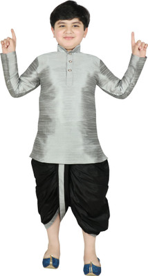 SG YUVRAJ Boys Festive & Party Kurta and Dhoti Pant Set(Silver Pack of 1)