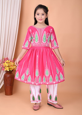 ZAYA Girls Festive & Party Kurta and Pyjama Set(Pink Pack of 1)