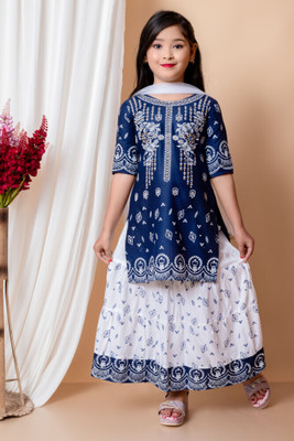 NEWZON Girls Festive & Party Kurta and Skirt Set(Blue Pack of 1)