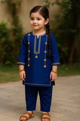 BUDDY MUMMY Girls Festive & Party Kurta and Pyjama Set(Dark Blue Pack of 2)