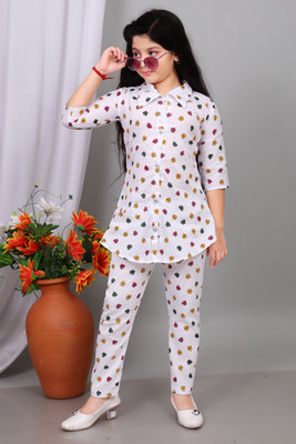 RUBINADRESSES Girls Festive & Party Kurta and Trouser Set(White Pack of 1)