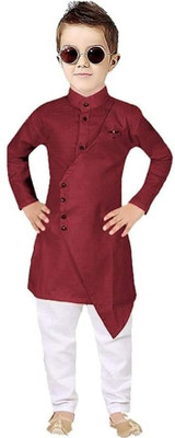 V FASHION HUB Baby Boys Festive & Party Kurta and Pyjama Set(Maroon Pack of 1)