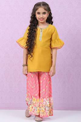 BIBA Girls Festive & Party Kurta and Palazzo Set(Yellow Pack of 2)