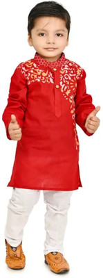BAPITEXTILE Boys Festive & Party Kurta and Pyjama Set(Yellow Pack of 1)