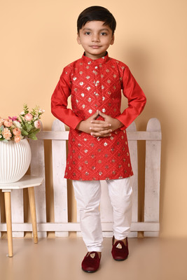 PEACE begin Boys Festive & Party Kurta and Pyjama Set(Red Pack of 1)