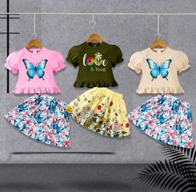 DRUZZEE Baby Girls Casual Top and Skirt Set(Multicolor Pack of 3)