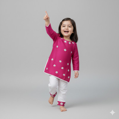 FLEXAA Girls Festive & Party, Casual, Formal, Wedding Kurta and Pyjama Set(Pink Pack of 1)