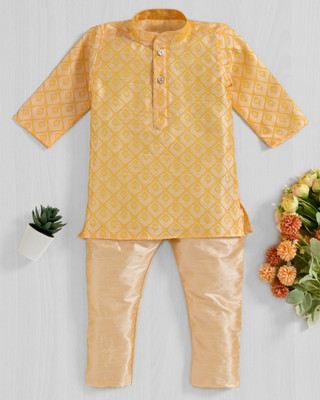 Oxipital Club Boys Festive & Party Kurta and Pyjama Set(Gold Pack of 1)