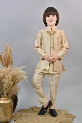 AHHAAAA Boys Festive & Party Kurta and Breeches Set(Gold Pack of 1)