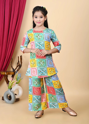 D Fashion Girls Disney Princess Party(Festive) Kurta Pyjama(GREEN)