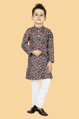 VISHESTA Boys Festive & Party Kurta and Pyjama Set(Black Pack of 1)