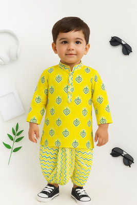 AHLAN APPARELS Boys Festive & Party, Wedding Kurta and Dhoti Pant Set(Yellow Pack of 1)