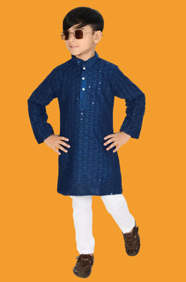 NKG Enterprises Boys Festive & Party Kurta and Pyjama Set(Blue Pack of 1)