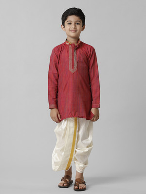 Ramraj Cotton Boys Festive & Party Kurta and Dhoti Pant Set(Red Pack of 1)
