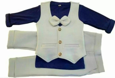 HouseOfCommon Baby Boys Festive & Party Shirt, Waistcoat and Pant Set(Blue Pack of 1)