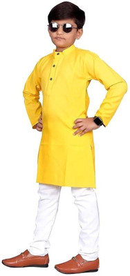 VC FASHION HUB Baby Boys Festive & Party Kurta and Pyjama Set(Yellow Pack of 1)