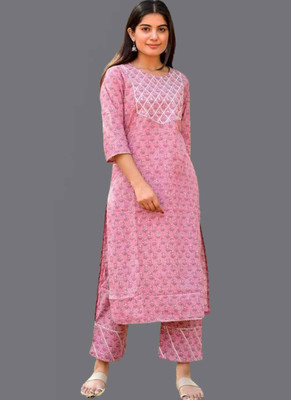 Vetrokart Girls Festive & Party Kurta and Trouser Set(Pink Pack of 1)