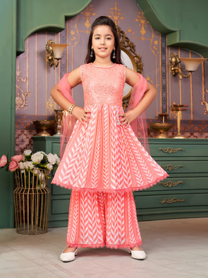 Aarika Girls Festive & Party Kurta and Sharara Set(Pink Pack of 1)