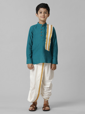 Ramraj Cotton Boys Festive & Party Kurta, Dhoti Pant & Dupatta Set(Green Pack of 1)