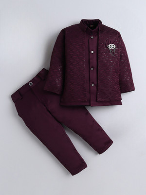 HouseOfCommon Boys Festive & Party, Wedding Sherwani and Churidar Set(Maroon Pack of 1)