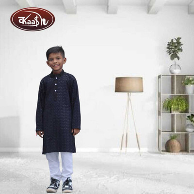 Kaash Boys Casual Kurta and Pyjama Set(Dark Blue Pack of 1)