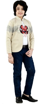 jas couture Boys Festive & Party Blazer, Shirt and Trouser Set(Grey Pack of 1)