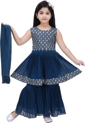 BISAL Girls Festive & Party Kurti, Legging and Dupatta Set(Blue Pack of 1)