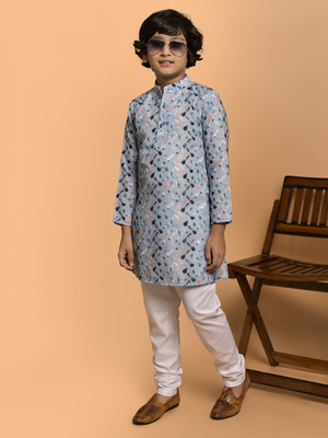 PRINTCULTR Boys Festive & Party Kurta and Pyjama Set(Blue Pack of 2)