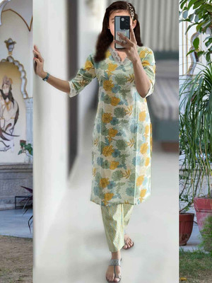 ROSMEAN Girls Formal Kurta and Trouser Set(Beige Pack of 1)