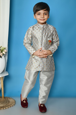 Bright Garments Dresses Boys Festive & Party Kurta and Pyjama Set(Silver Pack of 1)