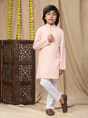 SKAVIJ Boys Festive & Party Kurta and Pyjama Set(Pink Pack of 1)