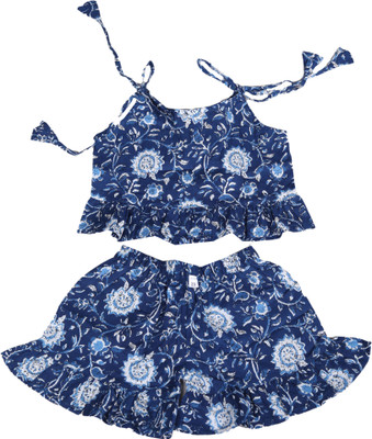 Kids Villa Baby Girls Casual Kurta and Trouser Set(Blue Pack of 1)