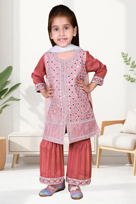 sabnam Girls Festive & Party Kurti, Patiala and Dupatta Set(Pink Pack of 1)
