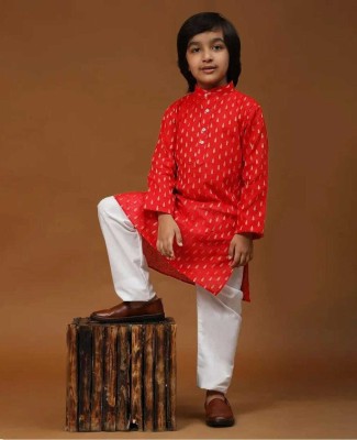 PARROT COLLECTION Boys Casual Kurta and Dhoti Pant Set(Red Pack of 1)