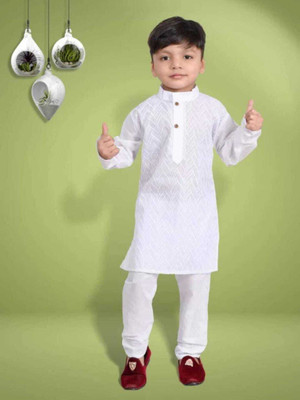 PEACEBGIN Boys Festive & Party Kurta and Pyjama Set(White Pack of 1)