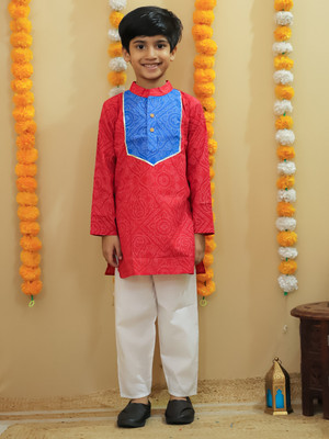 AJ Dezines Boys Wedding Kurta and Pyjama Set(Red Pack of 1)